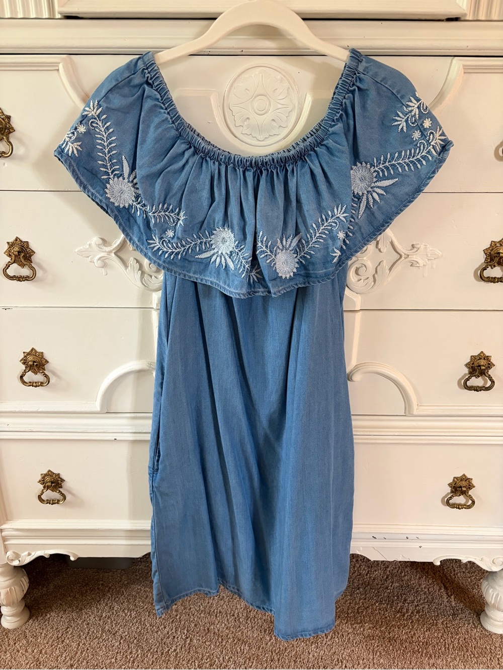Beach Lunch Lounge Embroidered Chambray Dress